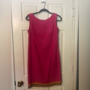 Talento Vintage 1960’s Sleeveless Sheath Dress Fuchsia with Decorative Hem